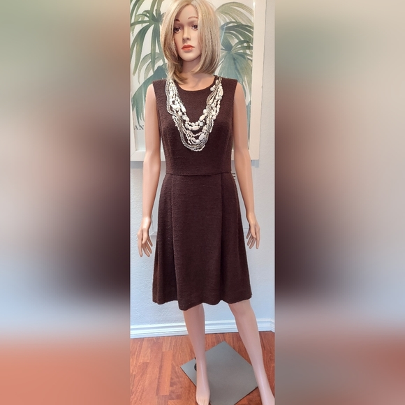 *$4,300 OSCAR DE LA RENTA BROWN WOOL WHITE EXCL BEAD EMBROID RUNWAY DRESS 4, 6 - Picture 3 of 11